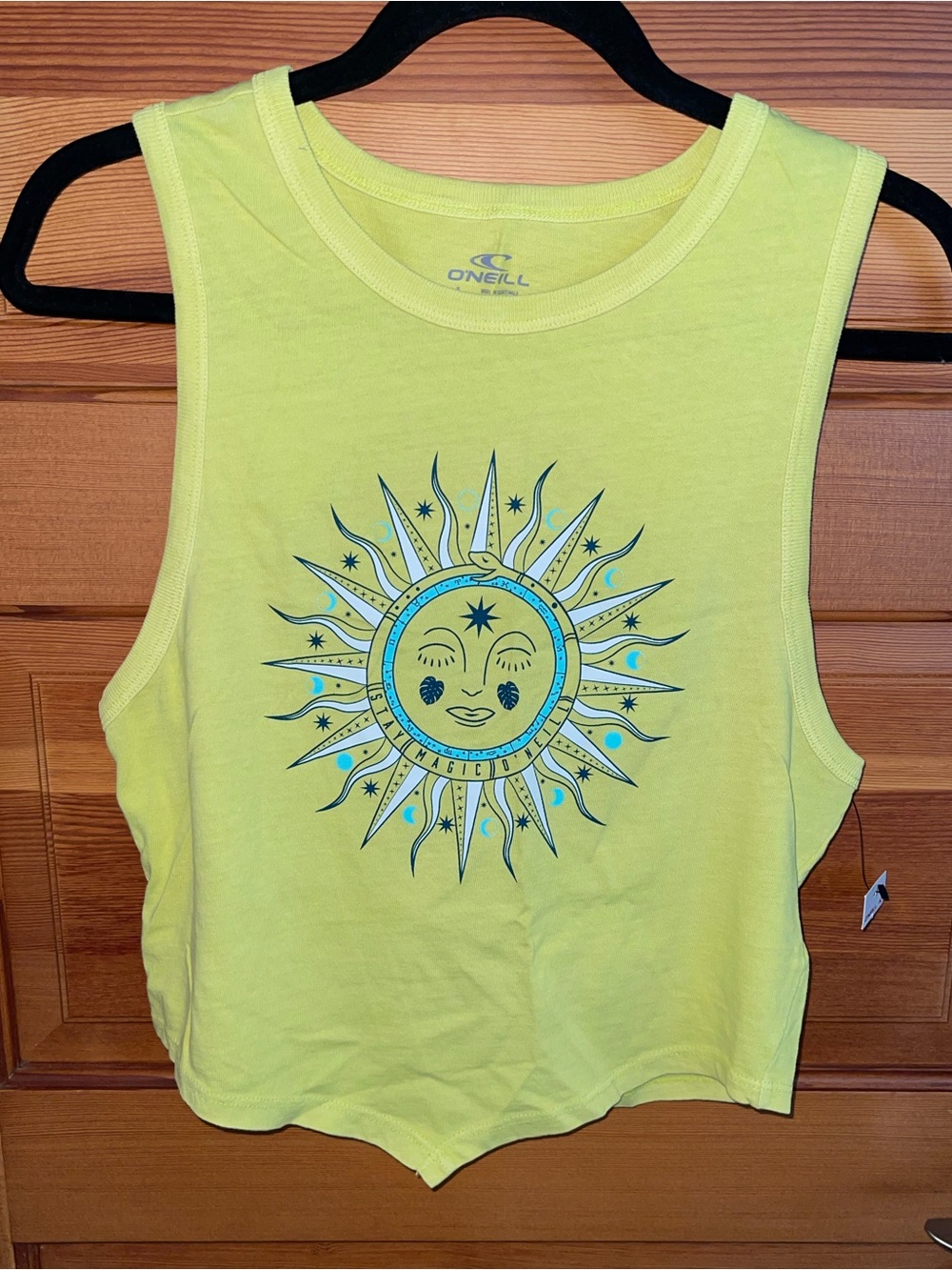 O'Neill Neon Lemon Lime Sun Graphic Cropped Tank - NWT - Large